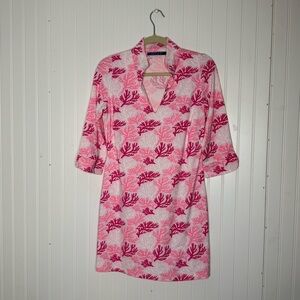Katherine Way Pattern Coral Reef Coco Dress 3/4 Sleeve Size Small